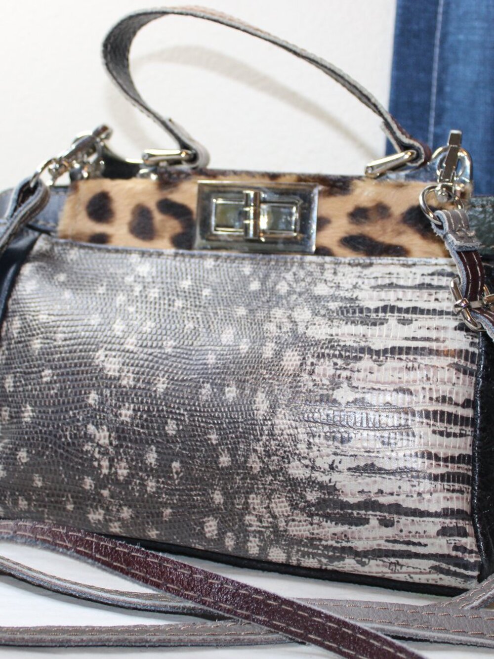Italian Made Genuine Leather Hair-on-Hide Patchwork Mini Crossbody Bag 9x6